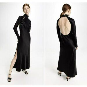 NEW Anna October Black Audrey Dress Long Sleeve Mock Neck Open Back Maxi Gown XS